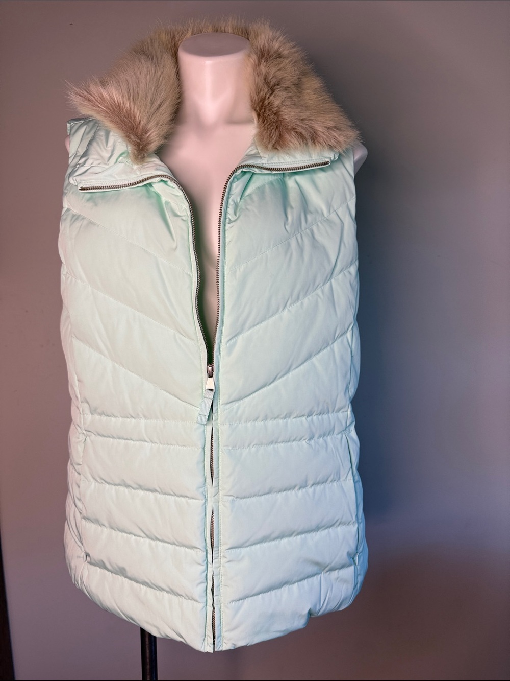 Like New Talbots Down Puffer Vest Faux Trim XL